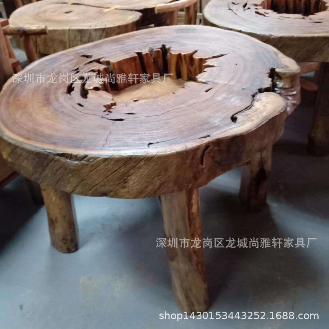 原生态家客厅台茶台香樟木独板圆形石CYV磨具小茶桌椅简约户型阳