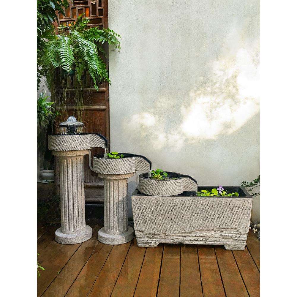 鱼庭院DMA户外流水摆循环水系古法落地缸造景室外阳台件成品养鱼