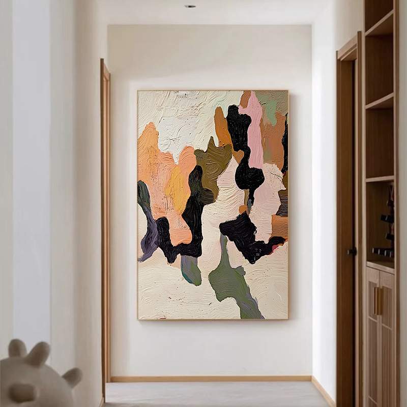 《意趣》抽象客厅玄关装饰画艺术酒店大芬村手绘油画色块肌理壁画图片