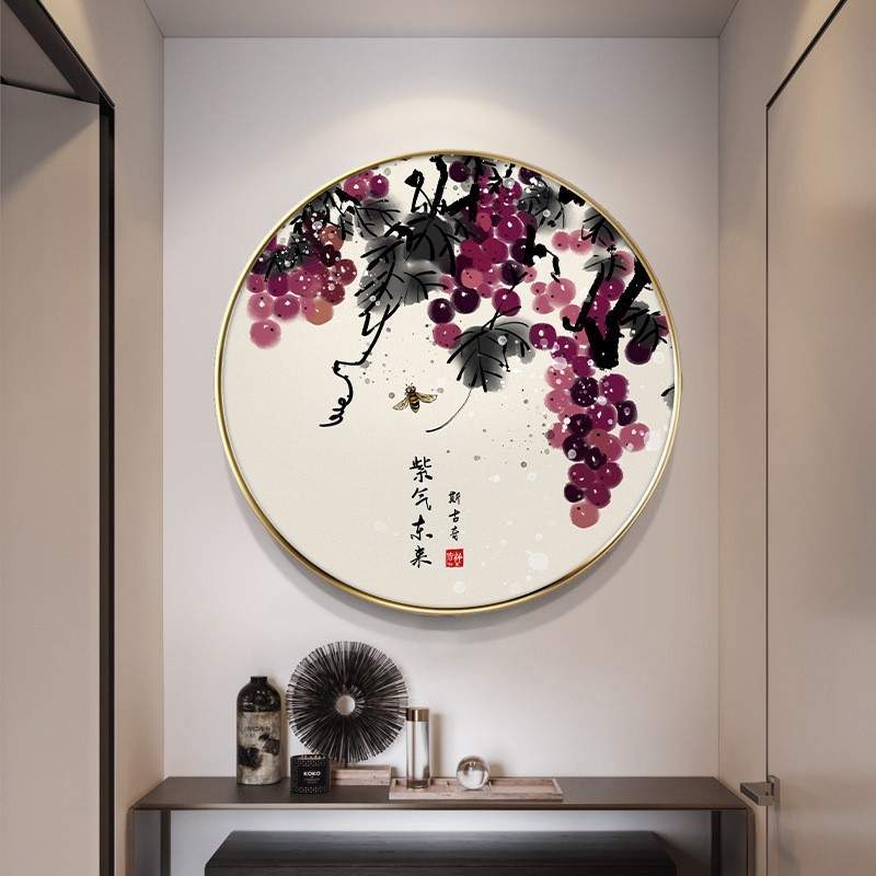 色巧新中式圆形装饰画玄关餐厅客厅茶室挂画禅意走廊卧室床头壁画图片