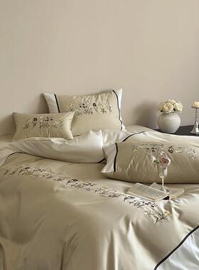 轻奢10绒0长棉纯棉床上件四套全棉支贡缎刺绣UIK被套床单新中式床