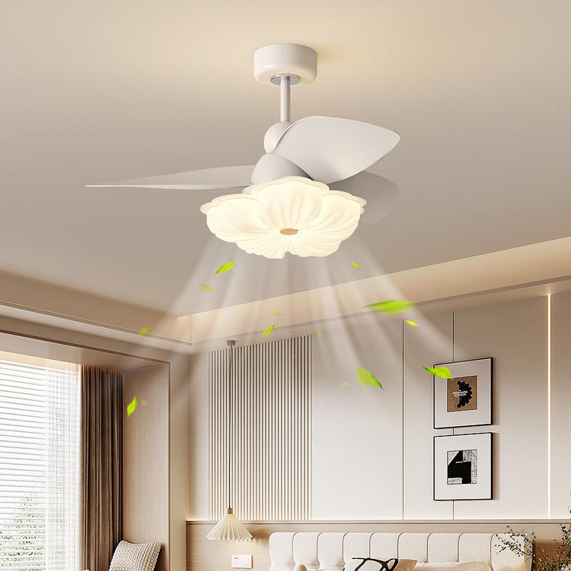 奶风花朵吸顶724油风扇灯静音餐眼厅扇书房风扇一体吊灯护卧室风