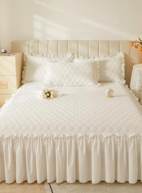纯笠色夹棉床加床款二合一体单件白色床罩床围保护套四季裙LS裙通