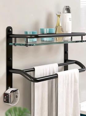 卫生66780间毛浴巾置物架体太空铝室毛巾架厕所洗手架间一钢化玻