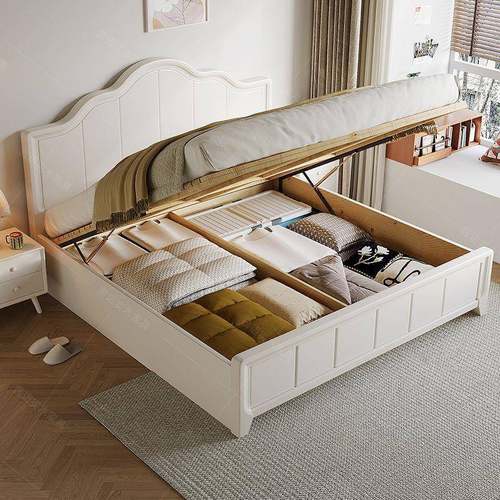 TEU美式奶油风白色双全实木床1米8抽主卧床气压高箱储物床1米5人