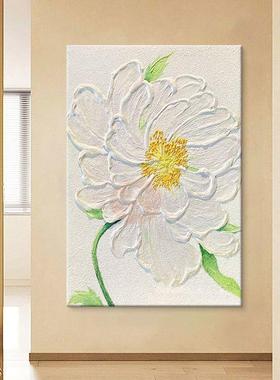 顺丰手物绘油厚画白色大花朵厅BWM装饰画植牡客丹花卉奶油风肌理