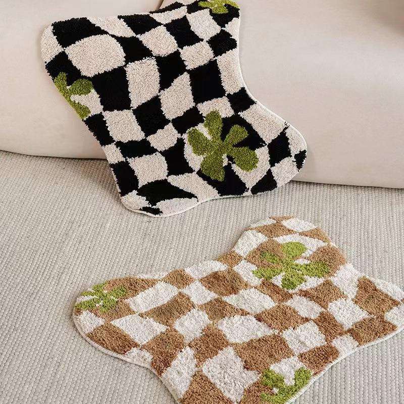 跨境机织植绒地毯浴垫室卫用生间水地吸植绒地垫现代简约家厕所门