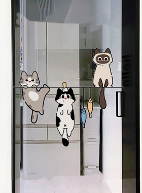 创意小猫玻璃静电贴纸厨房装饰防撞静电贴卫生间防水遮丑美化贴膜