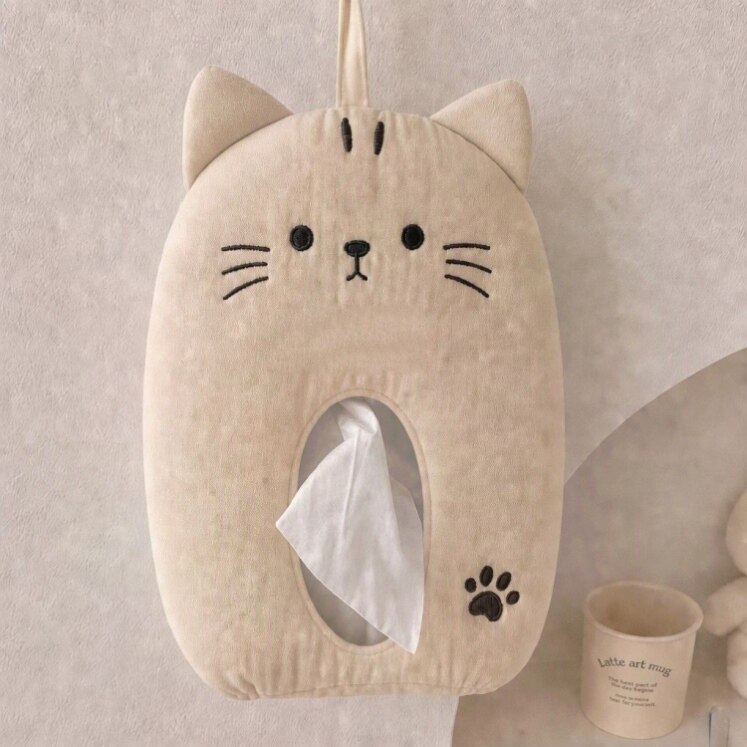 可爱软萌猫咪挂式纸巾套书房宿舍壁挂纸巾袋治愈软乎乎猫咪抽纸盒图片