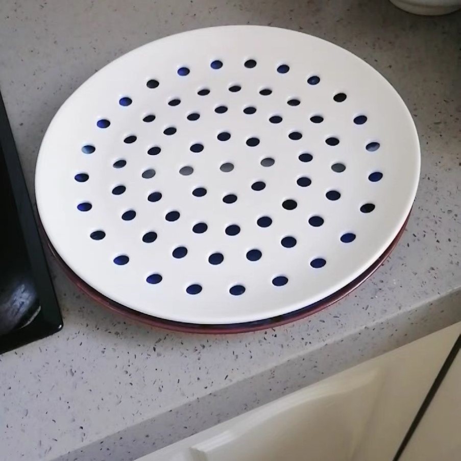 陶瓷饺子盘多孔蒸盘沥水盘隔水蒸架水果盘菜盘蒸蒸格篦子蒸片圆形