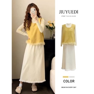 独特绝美三件套 半身裙女秋季 JIUYUEDI九月底韩式 温柔风马甲打底衫