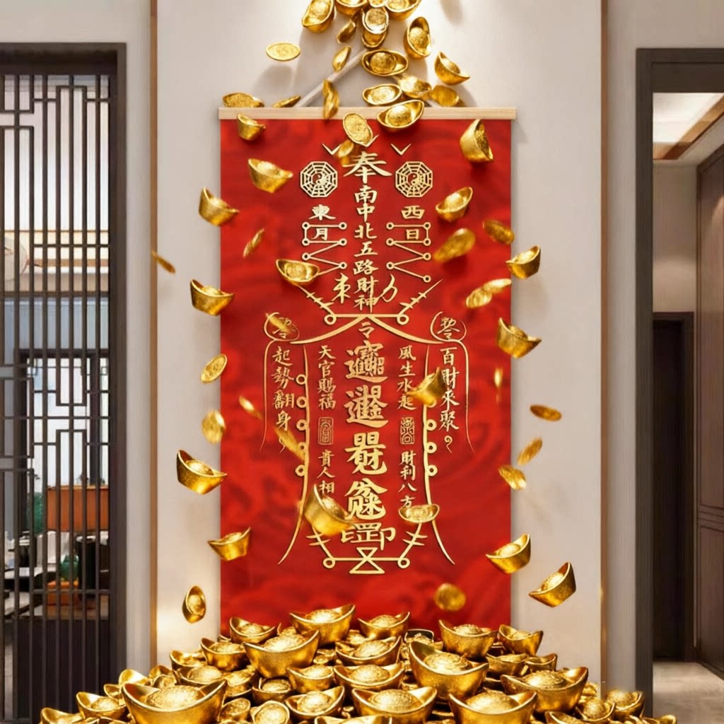 五路财神挂画  八方来财字画装饰贴画 客厅卧室离宫开运挂画