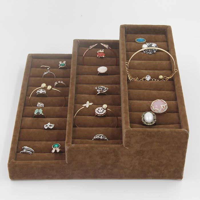 直销新款绒布首饰盒展示盘 戒指 手镯梯形展示架 金银珠宝展示道