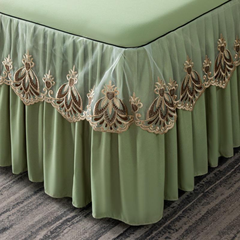 直销新款轻奢纯色原棉刺绣床裙单件 欧式芭莎风情蕾丝花边防滑保