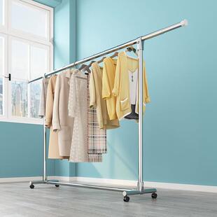 直销新款折叠伸缩晾衣架不锈钢单杠落地室内锌合金衣架可折叠伸缩