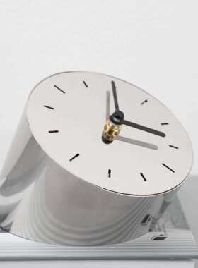 直销新款欧式金属斜边银色时钟摆件样板房电视柜卧室书房客厅桌面