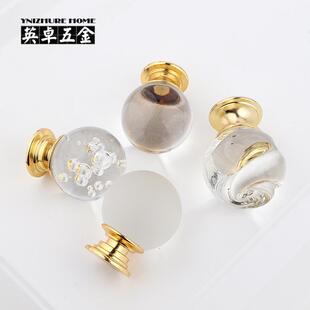 直销新款欧式外贸轻奢水晶抽屉玻璃拉手 橱柜门墙体挂钩金色小把