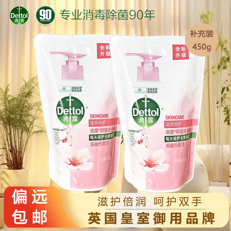Dettol/滴露洗手液滋润倍护补充装450克袋装杀菌抑菌清洁健康家用