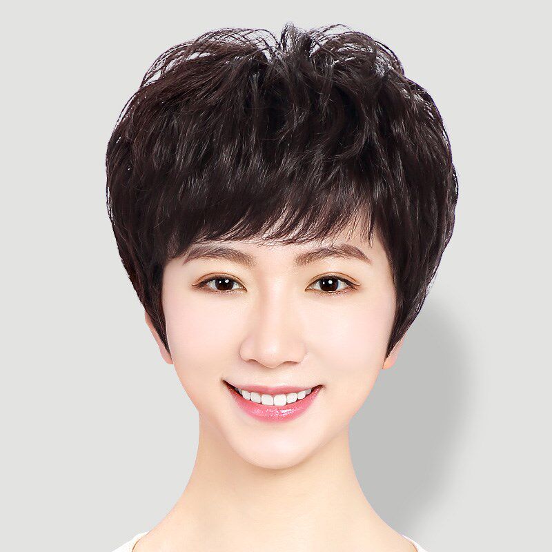假发全头套女真人发丝短发真发头发发套女士中老年妈妈日常自然新