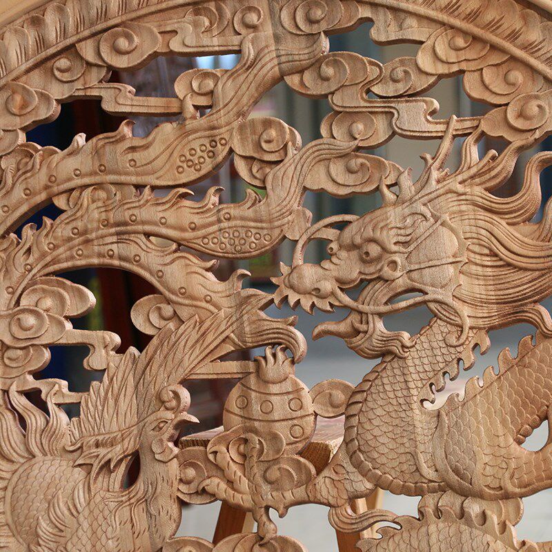 东阳木雕花窗隔断电视背景墙装饰品福字圆形实木壁挂福寿挂件包邮