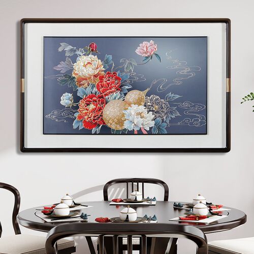 手工铜板牡丹葫芦图高档餐厅墙壁装饰画客厅玄关新中式铜雕挂画