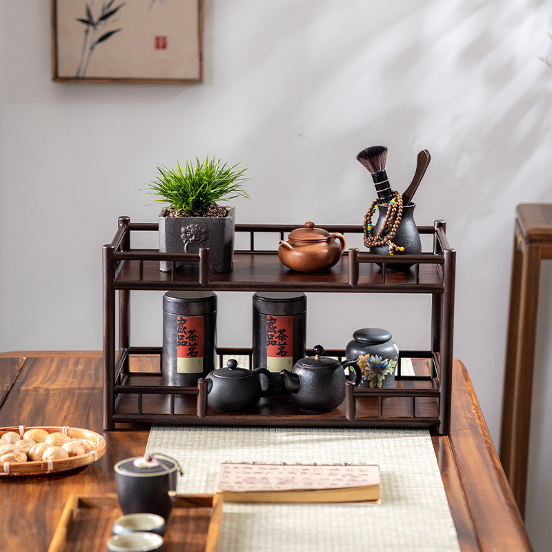 茶杯架子双层壶承中式楠竹茶具收纳小摆件展示茶味茶器置物架茶棚