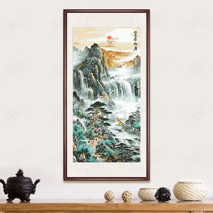 皇室蒙娜十字绣2026新款线绣富春山居图竖版山水风景画玄关手工绣