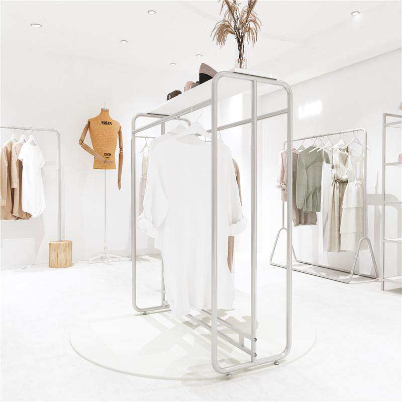 新款直销中岛架落地架简约服装店展示架中间货架双杠侧挂衣架陈列