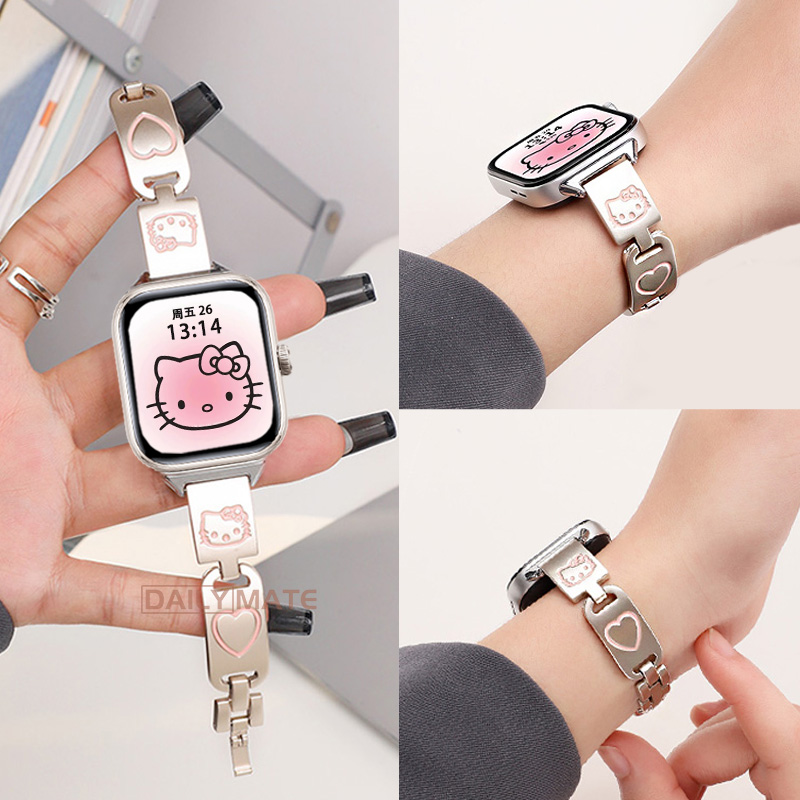 适用于iqoo/vivowatchgt表带新款彩钻线条小狗ins可爱腕带watchgt闺蜜女生Kitty凯蒂猫表链高级小众金属配件