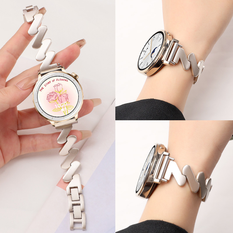 适用于oppowatchx2mini表带新款女士金属手链波浪纹时尚蝴蝶扣手表腕带X2Mini高级感智能运动夏天透气替换带