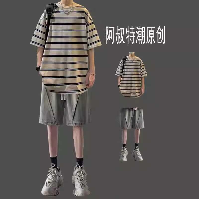 日系短袖短裤男生夏季套装青少年酷帅穿搭男装潮流帅气学生两件套