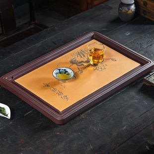 长方形茶海家用办公简约托盘大中小排水茶具 宜兴紫砂茶盘手工中式