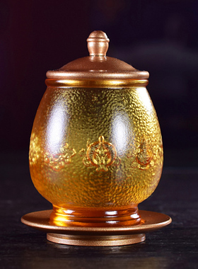 热销佛具用品古法真琉璃圣水杯佛前观音供杯八吉祥莲花大悲水净水