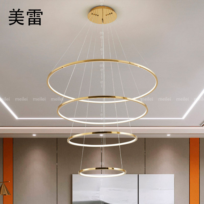 简约现代极简轻奢复式客厅吊灯不锈钢圈圈灯餐厅楼梯间服装店吊灯