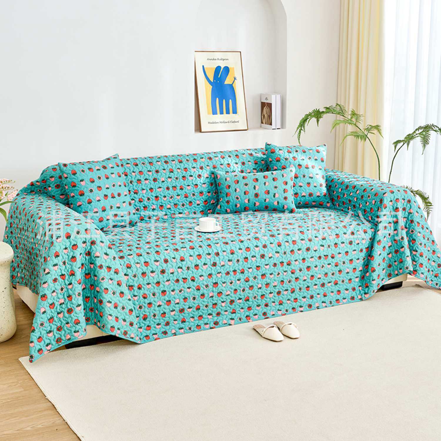 沙发垫防滑坐垫子防滑防猫抓异形不规则蓝色纯棉垫布巾四季通用