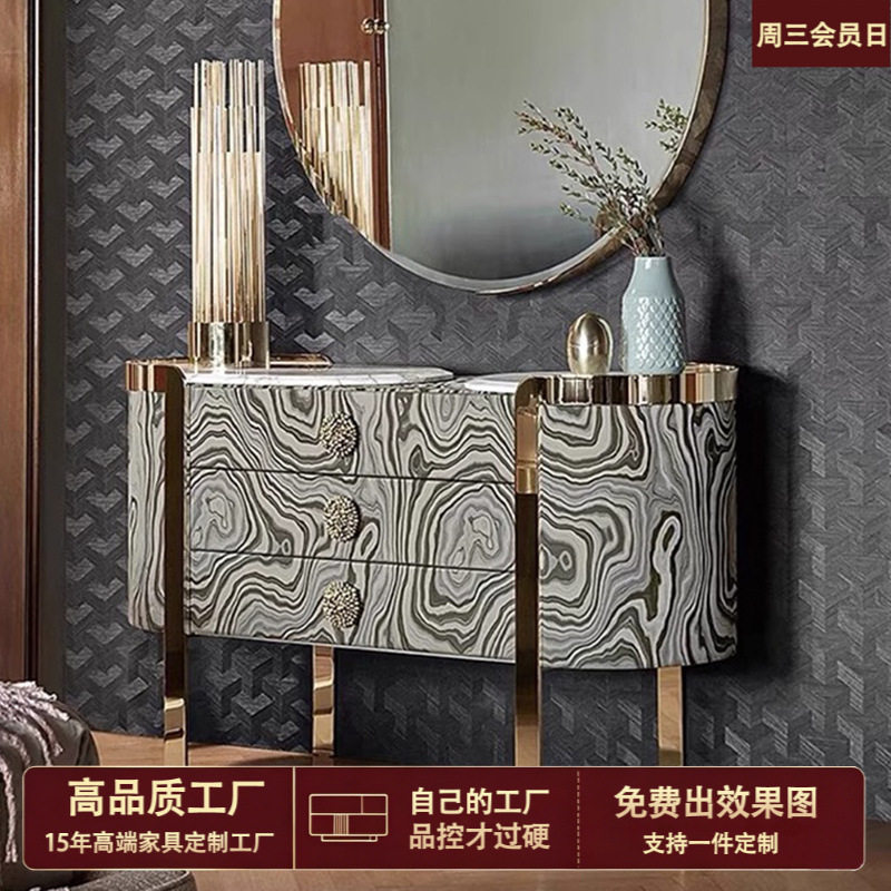 意式轻奢彩绘实木玄关柜别墅走廊靠墙装饰餐边柜卧室储物柜斗柜