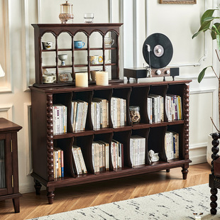 美式实木书架落地置物架全核桃木书房法式复古客厅开放式靠墙柜子