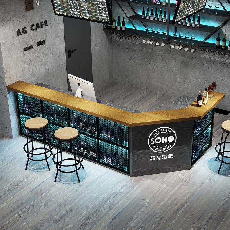 工业风吧台收银台转角酒吧餐厅清吧调酒台前台接待台复古铁艺