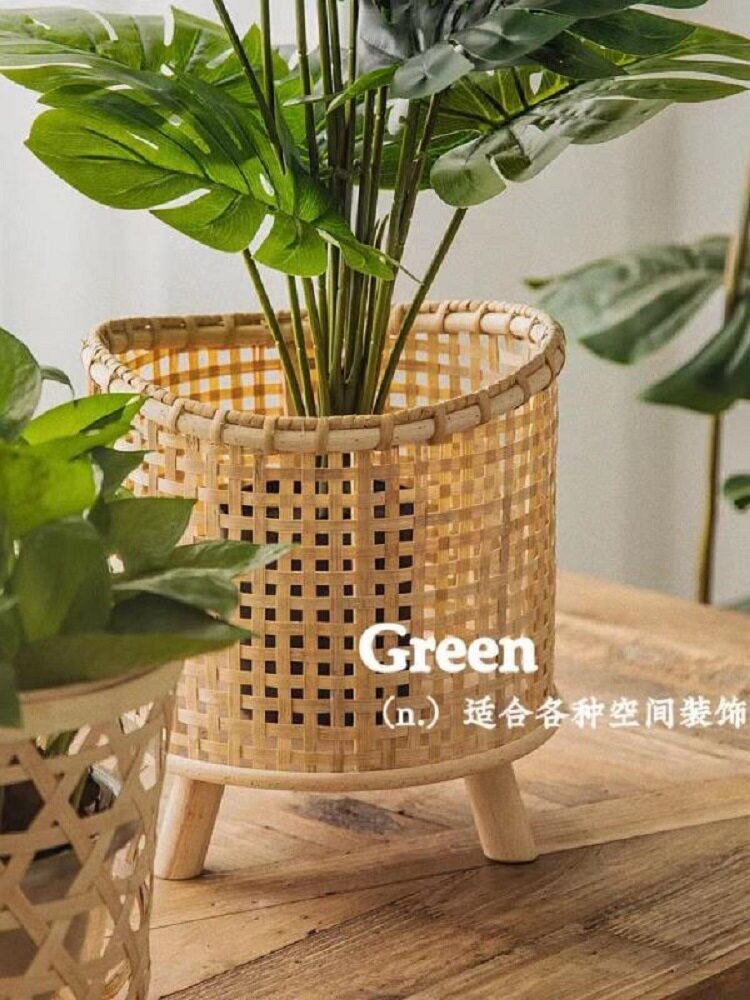 ?批发藤编花篮花盆竹编花架客厅落地式盆景植物摆放置物架阳台