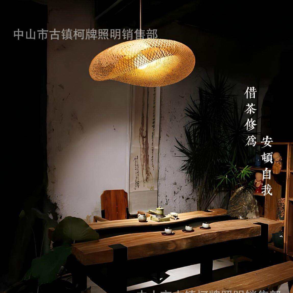 竹编吊灯日式现代创意草帽异形灯茶楼酒店餐厅艺装饰艺术大堂灯具