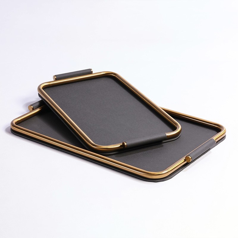 现代简约样板房摆件客厅茶几餐厅餐桌皮革收纳托盘摆件软装饰品