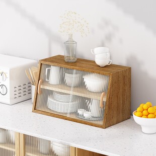 厨房台面置物碗筷收纳架家用多层实木防尘调味料柜子客厅桌面储物