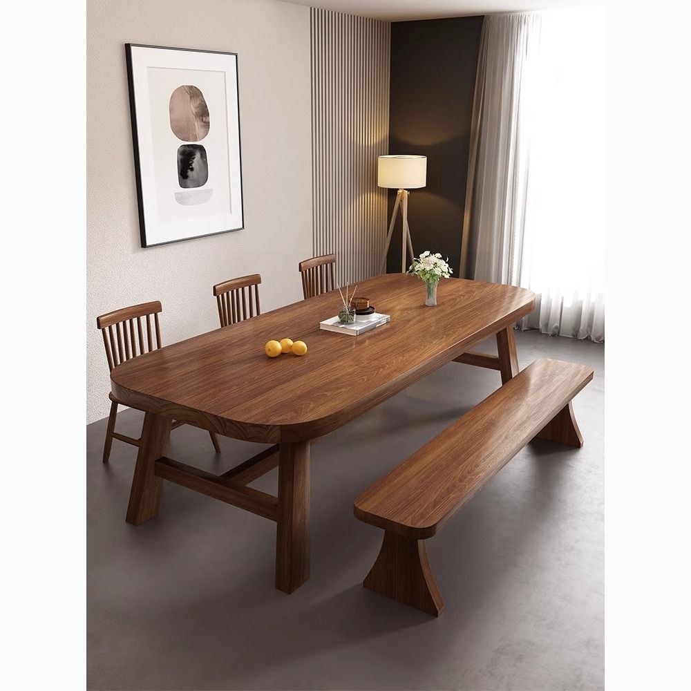 复古风实木餐桌椅组合简约现代家用餐厅吃饭桌小户型工作台长书桌