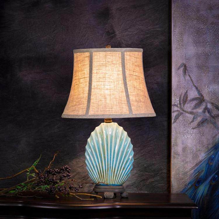 厂家直供美式做旧复古裂纹陶瓷台灯布艺欧式创意卧室床头书房