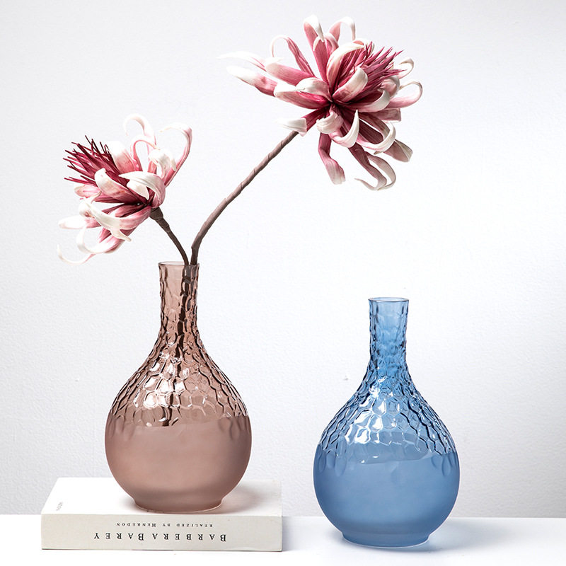 彩色磨砂摹刻玻璃花瓶彩色花器花插样板房售楼处桌面软装饰品摆件,电子元器件市场,电线扎带/束线带,淘宝优惠券,粉丝福利购,淘宝优惠卷