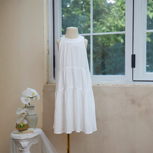 法式挂脖连衣裙女童夏季海边度假纯白裙子母女亲子装云南旅游穿搭