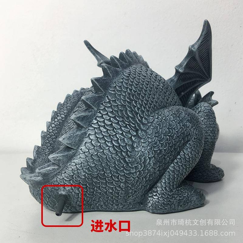 流水龙-跨境热款动物西桌方龙园流喷泉摆件花家居面水树脂呆萌可