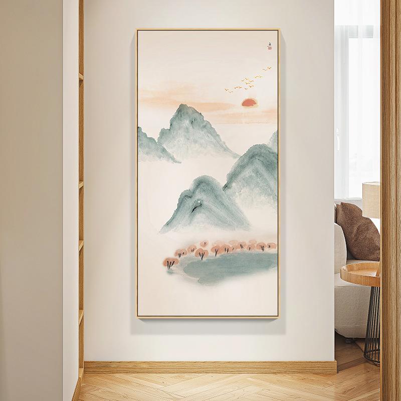 新中式玄关禅意山水装饰画进门入户客厅竖版走廊餐厅茶室墙面挂画