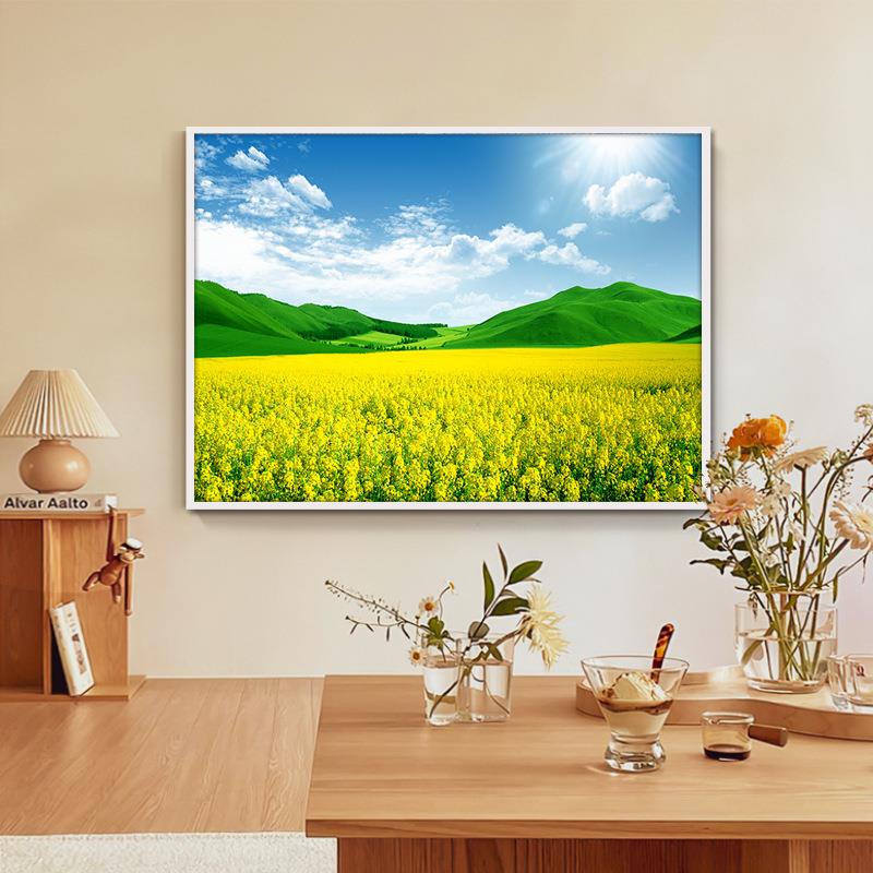 油菜花装饰画蓝天白云草地花海挂画风景花卉客厅餐厅卧室房间壁画