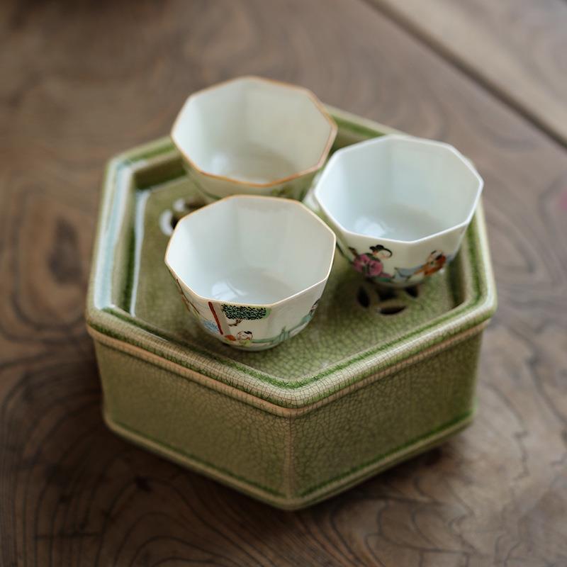 州窑绿釉茶盘漳角1壶承汕单六丛茶壶小茶盘开片干泡台潮工夫茶具